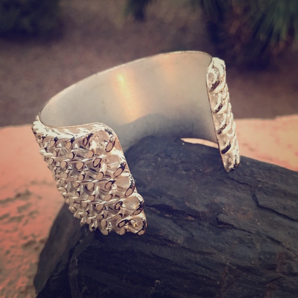 Brushed Silver-Tone Metal Chain Cuff Bracelet - Picture 3 of 5